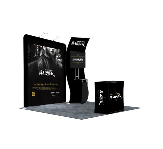 10ft Inline Trade Show Booth – Fabric Backwall Display with Counter & Lighting