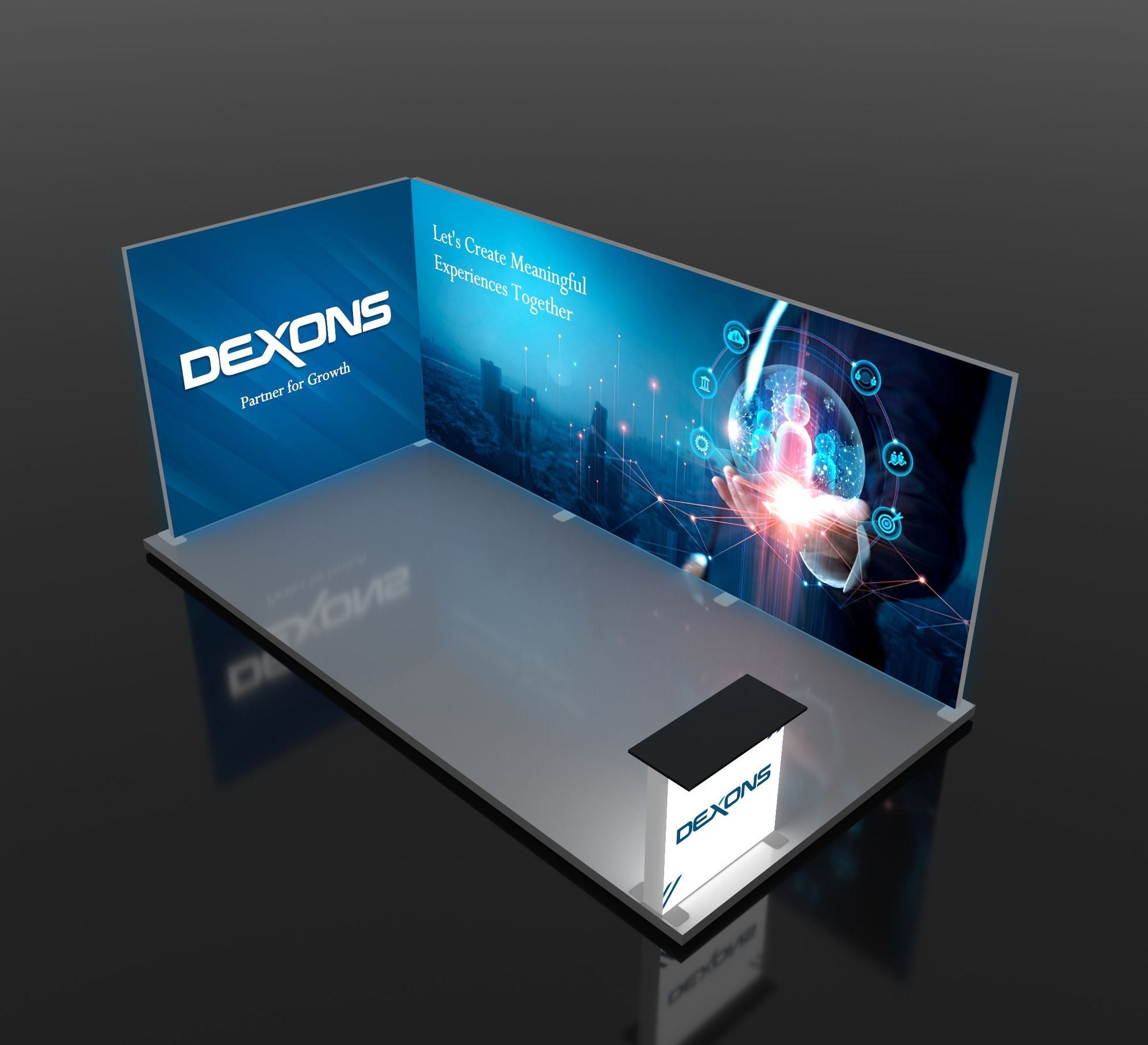 20ft Backlit Trade Show Display – LED Lightbox Display with Counter & Storage