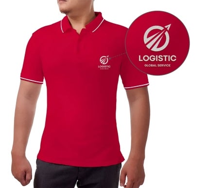 Men's Red Cotton Polo Shirt - Embroidered