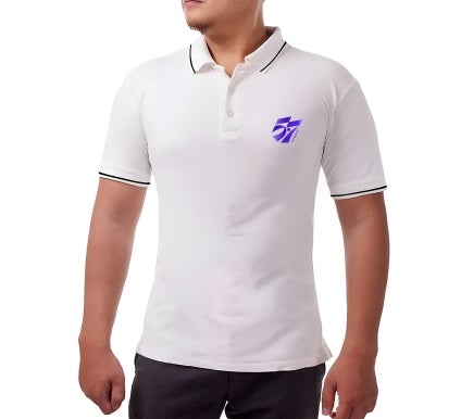 Men's White Cotton Polo Shirt - Printed