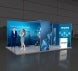 20ft Backlit Trade Show Display – LED Lightbox Backwall with Counters & Graphics